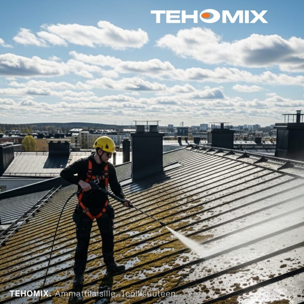 Painepesurin käyttöä katolla