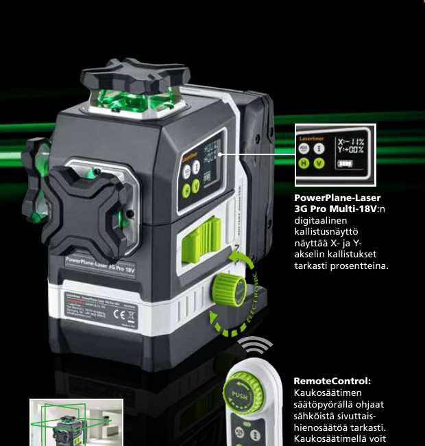 PowerPlane-Laser 3G Pro Multi-18V ja kaukosäädin